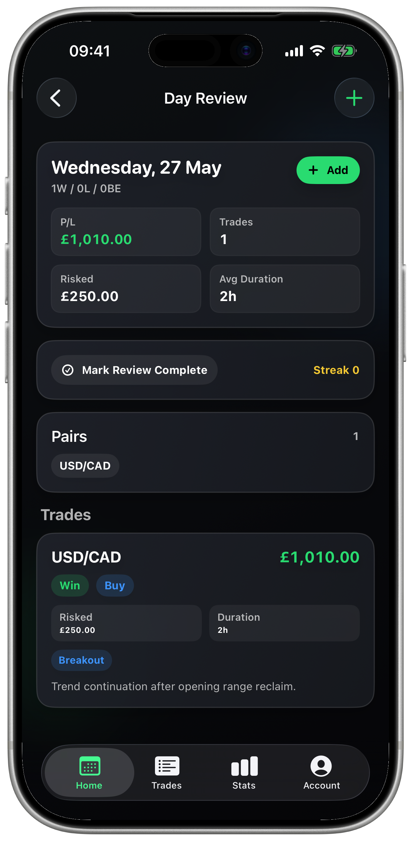Midas Journal Day Review screen inside official Apple iPhone 17 Pro